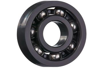 xiros® radial deep groove ball bearing, xirodur F180, stainless steel balls, cage made of PA, mm