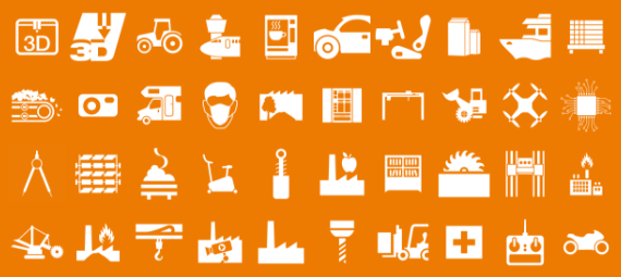 igus'un hizmet sunduğu endüstrilerin sembolleri