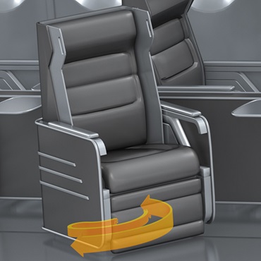 Uçak içi: dönen koltuk ayarında hareketli kablo kanalı