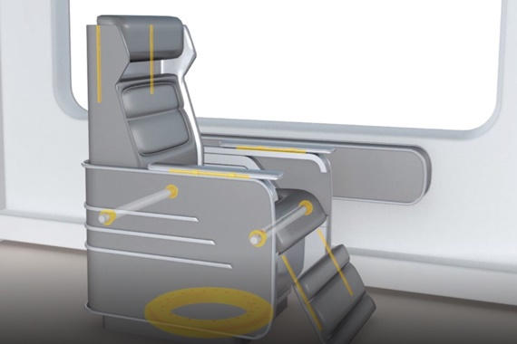 Farklı bakım gerektirmeyen igus bileşenlerine sahip tren koltuğu